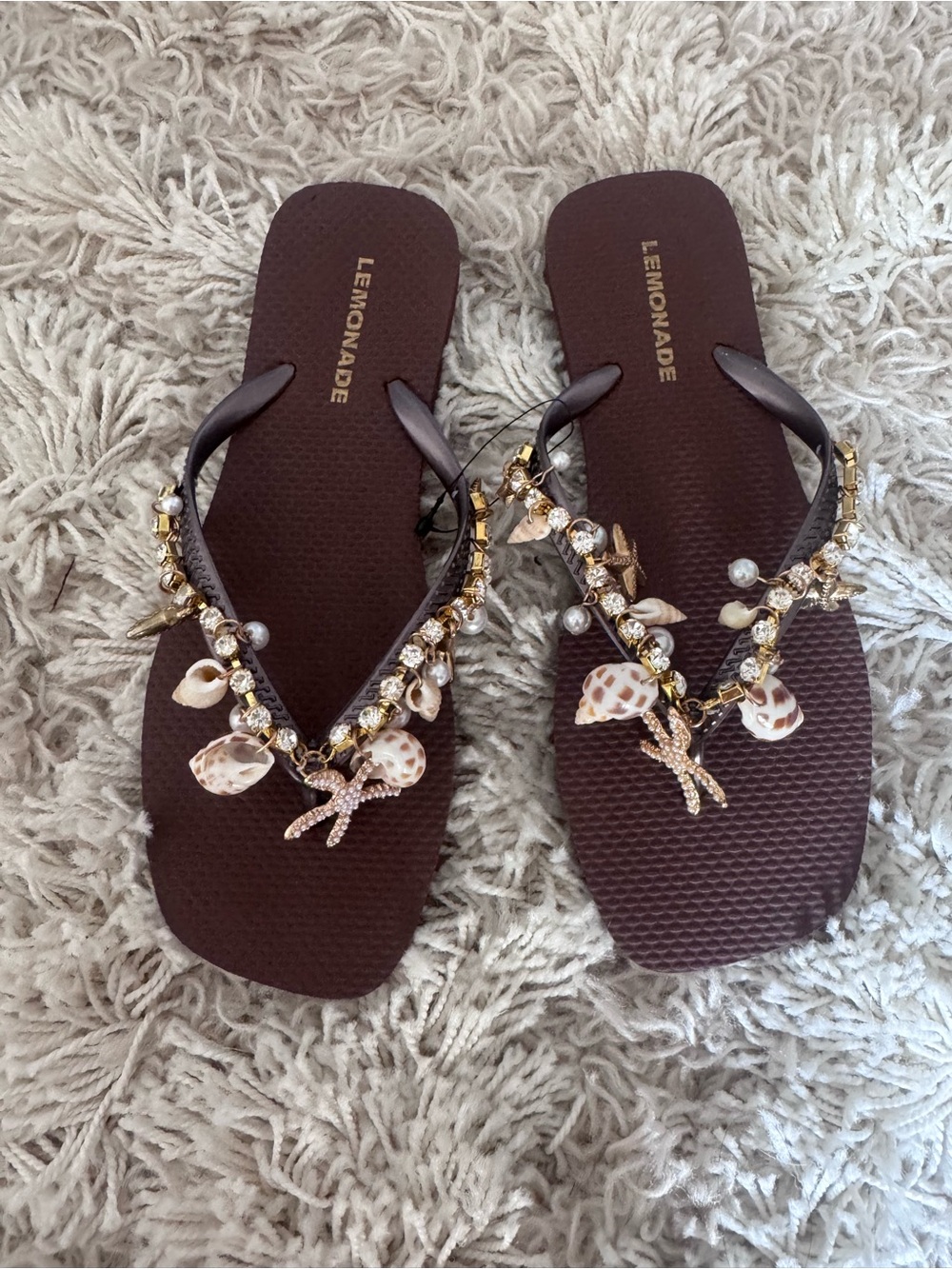 Shell & Pearl Brown Embellished Women's Sandals